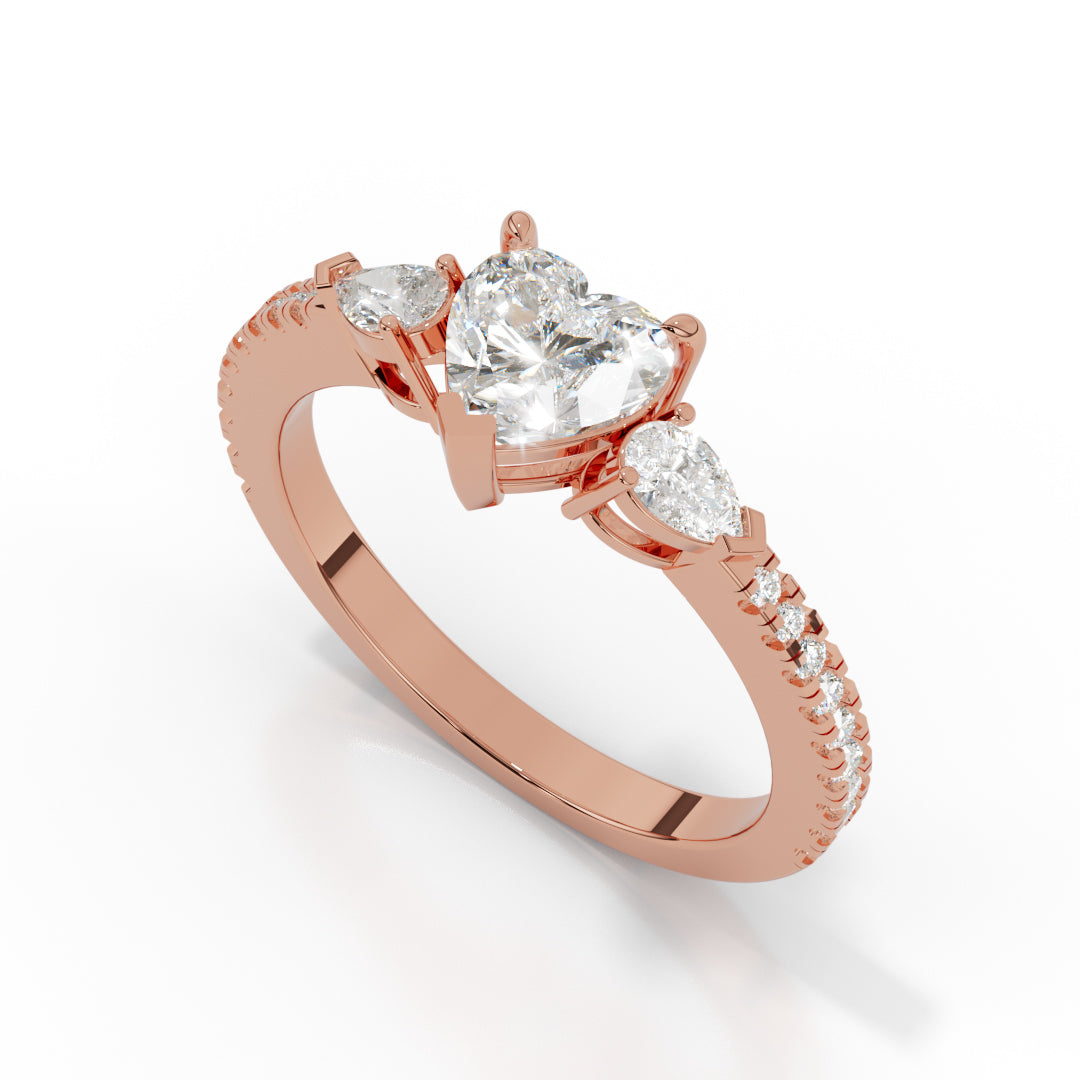 White Gold Heart and Pear-Cut Three-Stone Ring