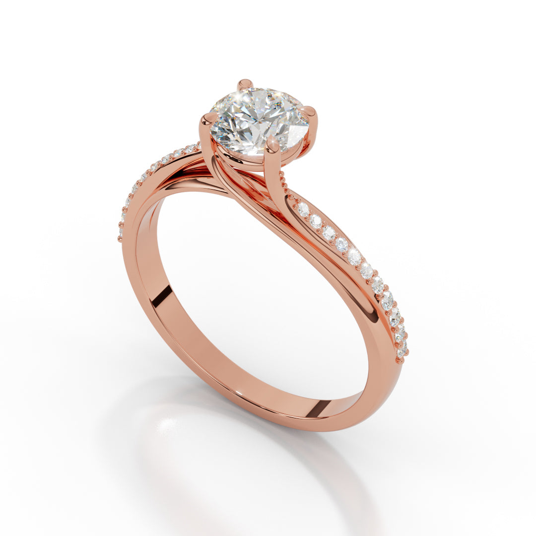 White Gold Pave Diamond Solitaire Ring