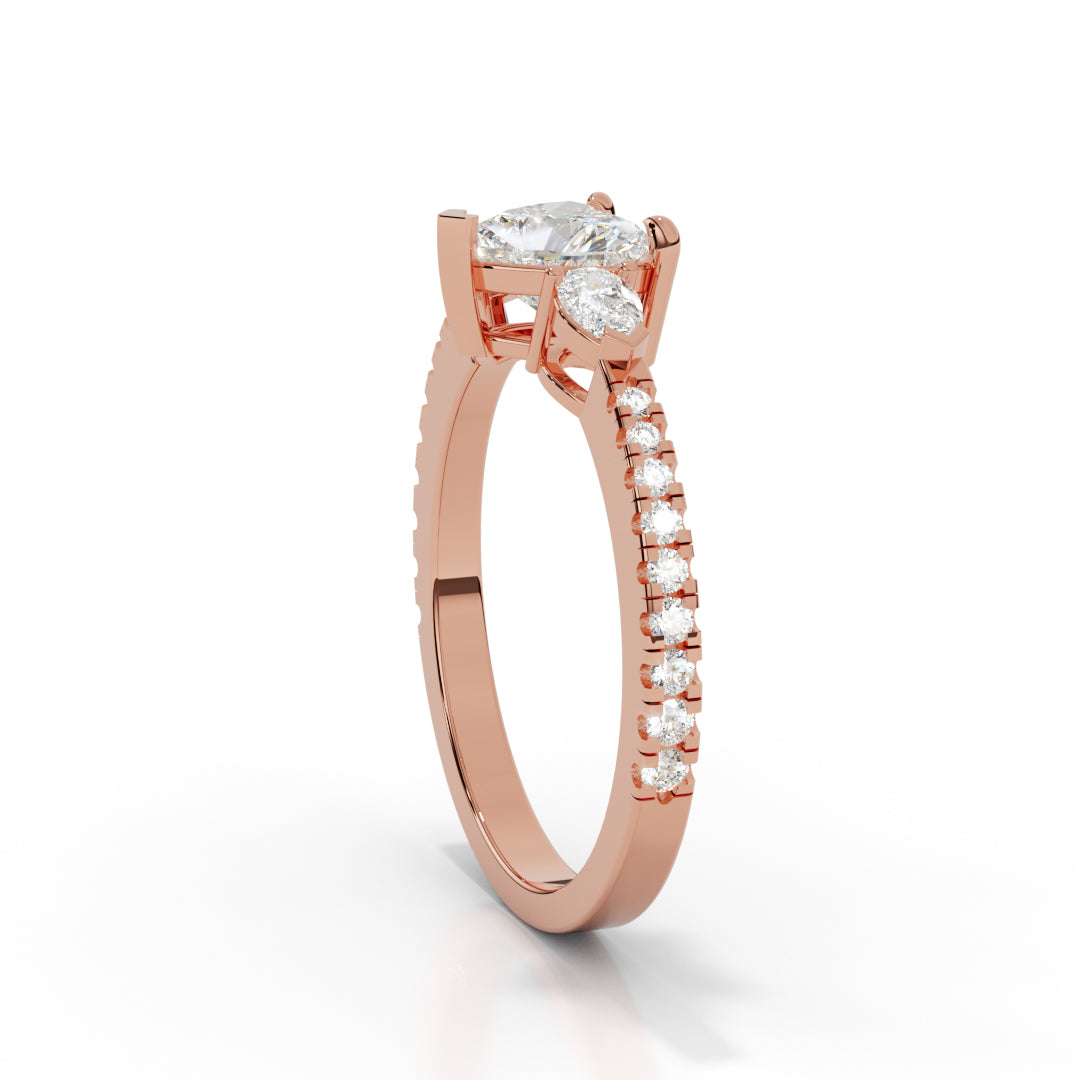 White Gold Heart and Pear-Cut Three-Stone Ring