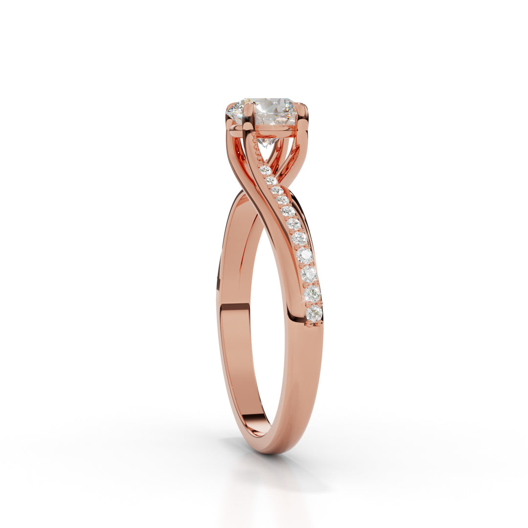 White Gold Pave Diamond Solitaire Ring