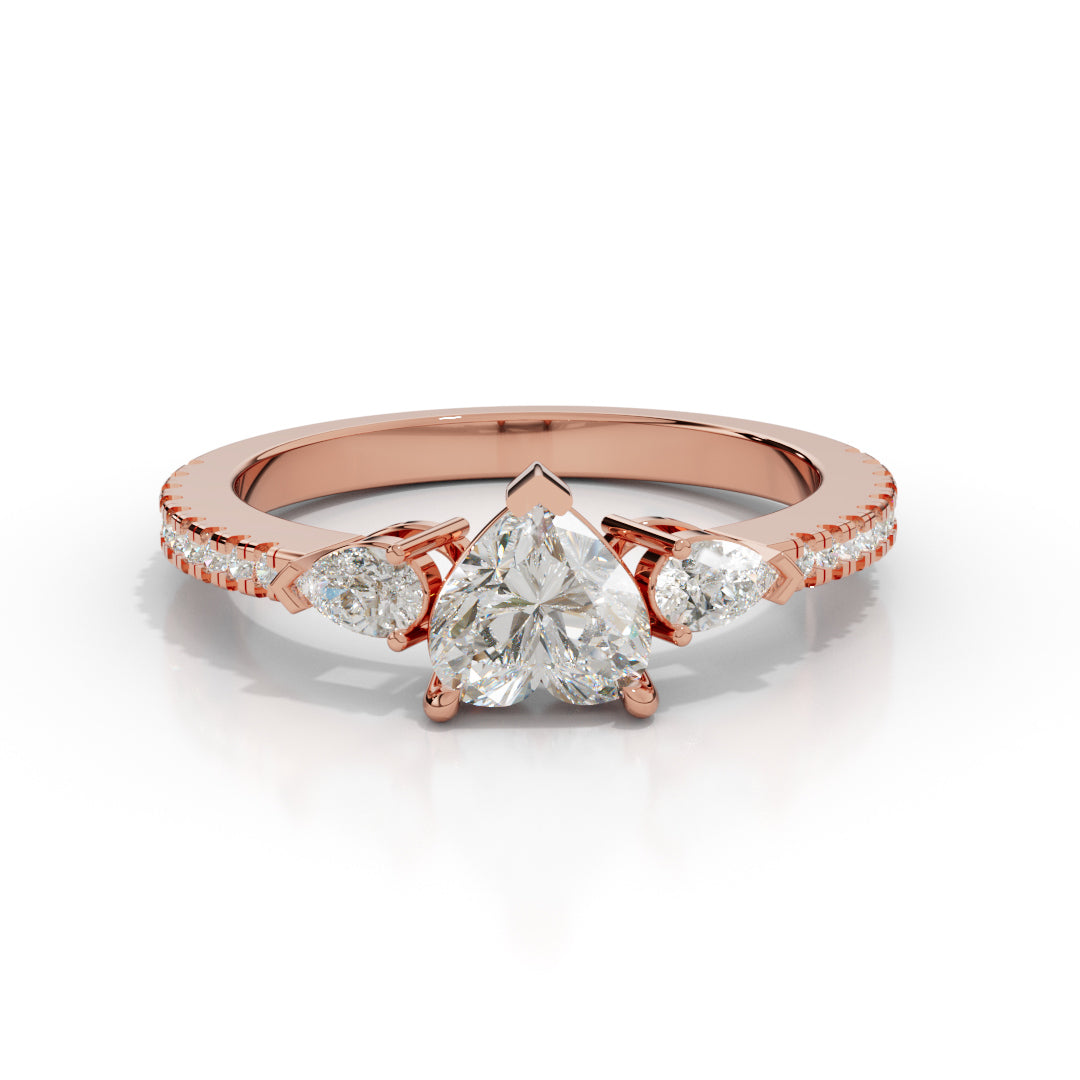White Gold Heart and Pear-Cut Three-Stone Ring