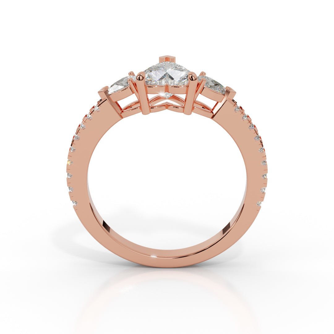 White Gold Heart and Pear-Cut Three-Stone Ring