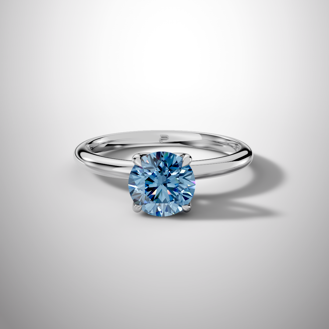 Blue moissanite engagement ring round cut in sterling silver