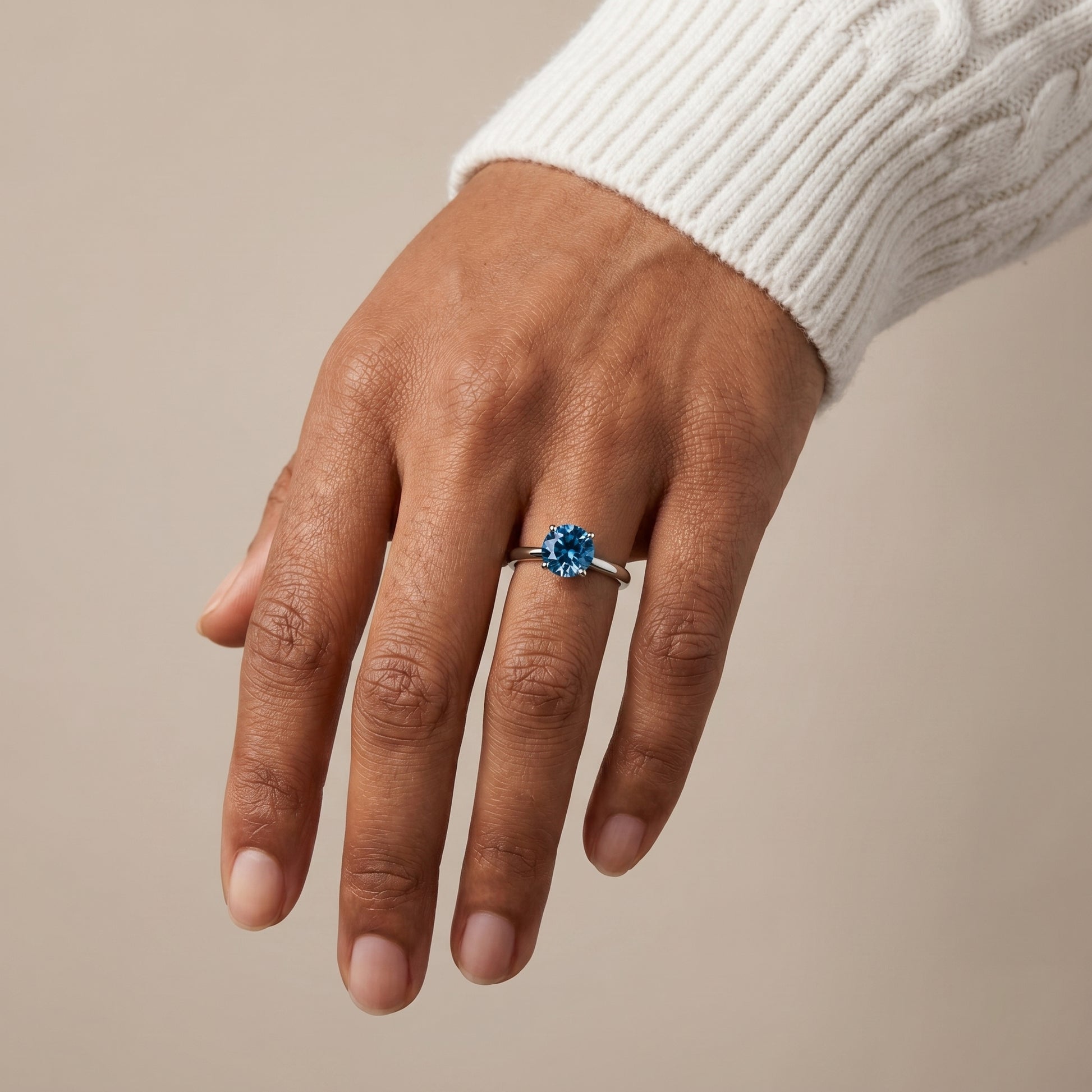 Elegant blue stone moissanite ring for women silver setting