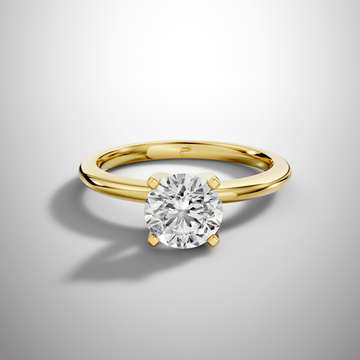 Round Moissanite Solitaire Ring in Yellow Gold 4 Prong Setting Front View Luxury Engagement Ring