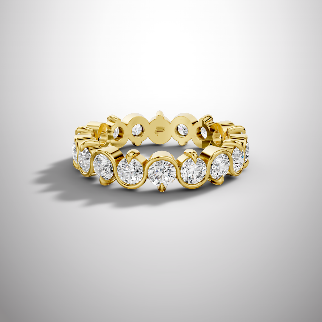 silver bezel set round moissanite eternity ring full band wedding ring modern luxury sparkle