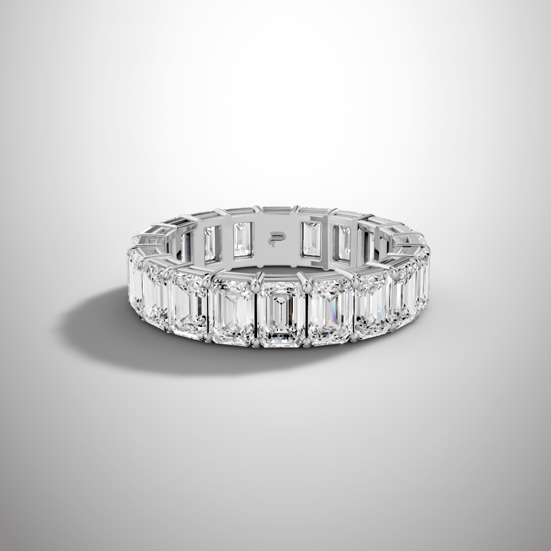 silver emerald cut moissanite eternity ring full band wedding ring luxury sparkle