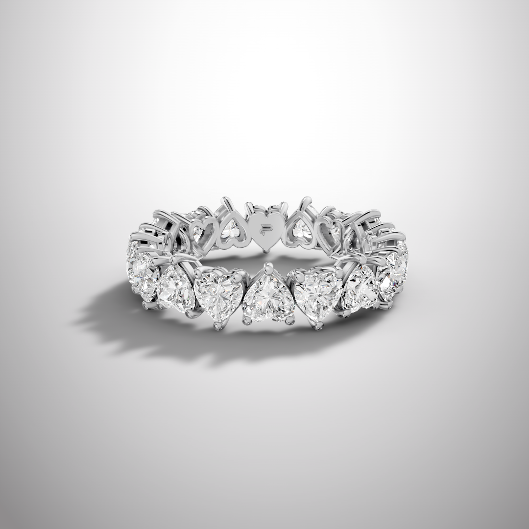 silver heart shape moissanite eternity ring full band romantic wedding ring sparkle