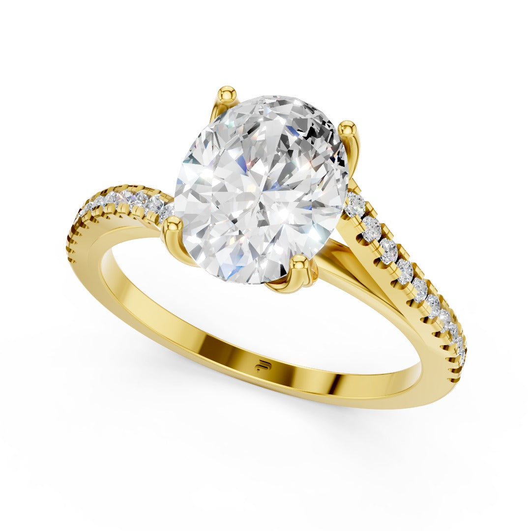 Oval Moissanite Pavé Engagement Ring - Sterling Silver 925 Wedding & Anniversary Band