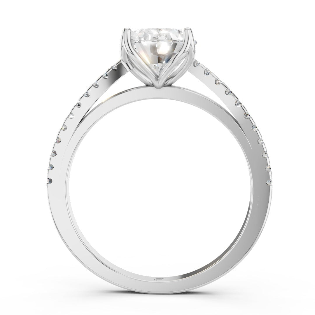 Oval Moissanite Pavé Engagement Ring - Sterling Silver 925 Wedding & Anniversary Band