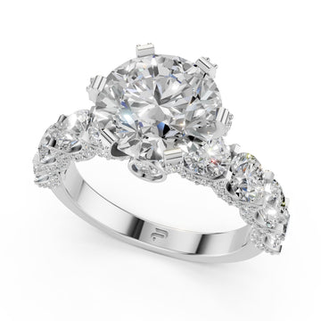 Grand Round Moissanite & Diamond Accent Ring - Micro Pavé & Graduated Side Stones in Sterling Silver