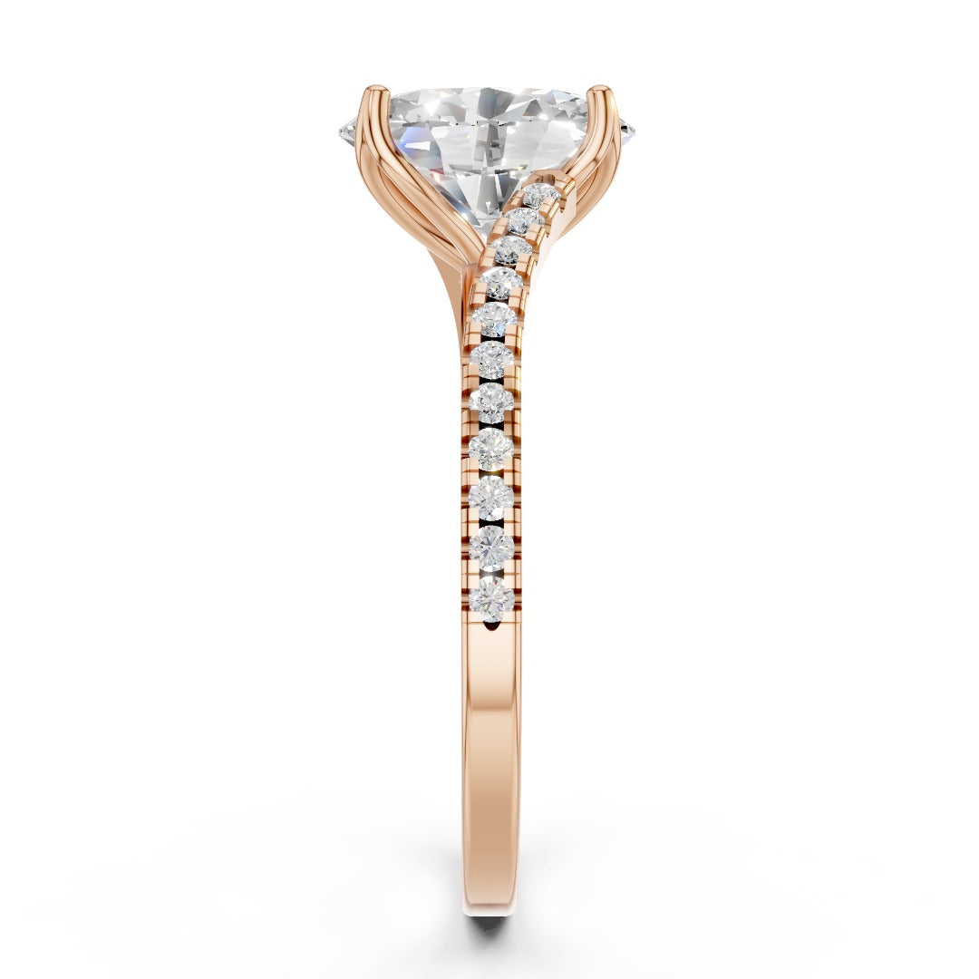 Oval Moissanite Pavé Engagement Ring - Sterling Silver 925 Wedding & Anniversary Band