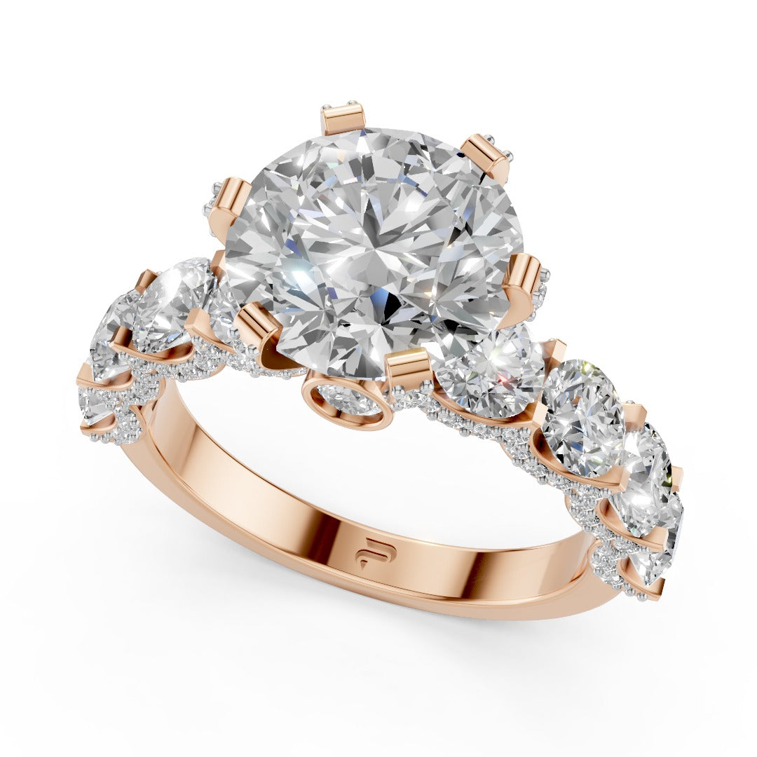 Grand Round Moissanite & Diamond Accent Ring - Micro Pavé & Graduated Side Stones in Sterling Silver