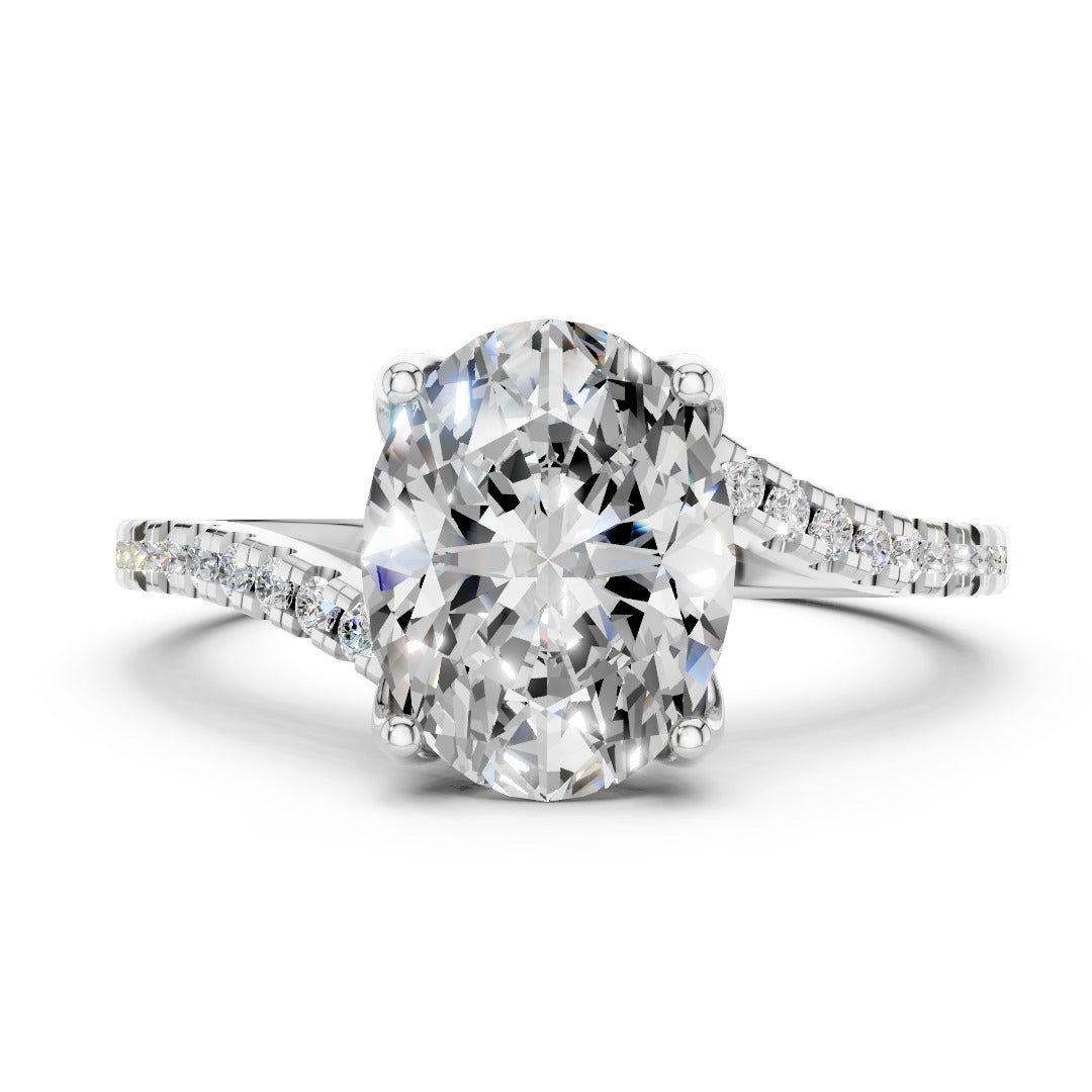 Oval Moissanite Pavé Engagement Ring - Sterling Silver 925 Wedding & Anniversary Band