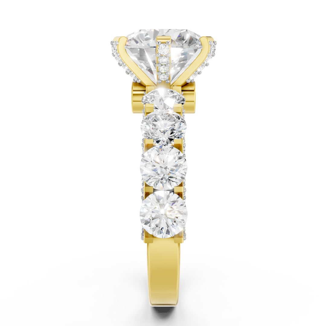 Grand Round Moissanite & Diamond Accent Ring - Micro Pavé & Graduated Side Stones in Sterling Silver