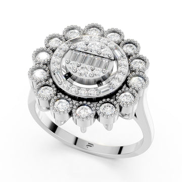 Luxury Moissanite Cluster Ring | Premium Sterling Silver 925 Baguette & Halo Design
