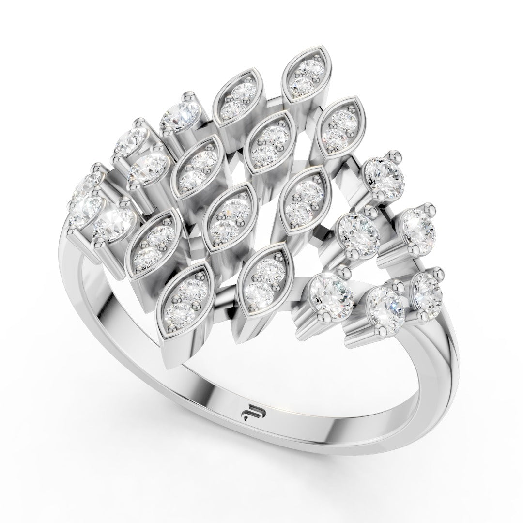 925 Sterling Silver Moissanite Cluster Ring – Elegant Leaf Design for Women