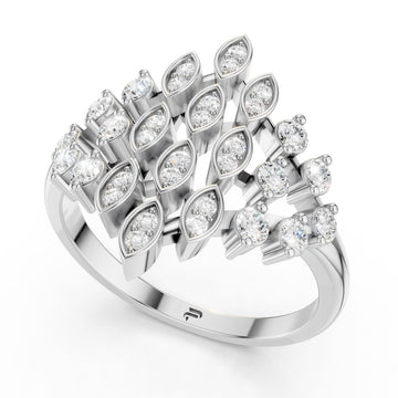 925 Sterling Silver Moissanite Cluster Ring – Elegant Leaf Design for Women