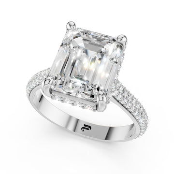Emerald Cut Moissanite Pave Engagement Ring | Statement Four-Prong Setting