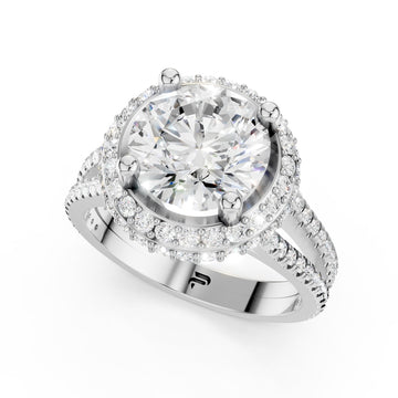 Round Moissanite Double Halo Split Shank Engagement Ring