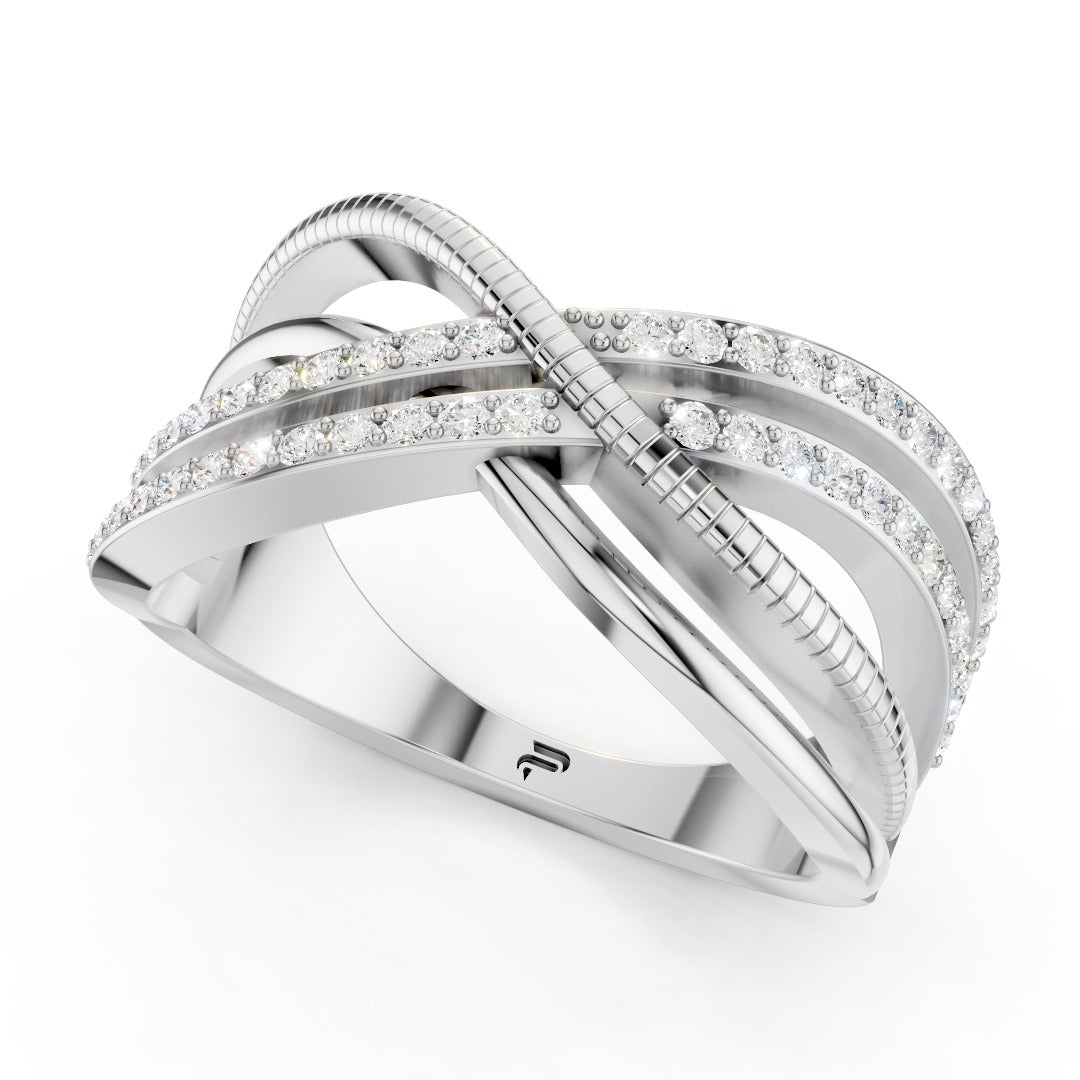 925 Sterling Silver Moissanite Crossover Ring – Modern Twist Design for Women