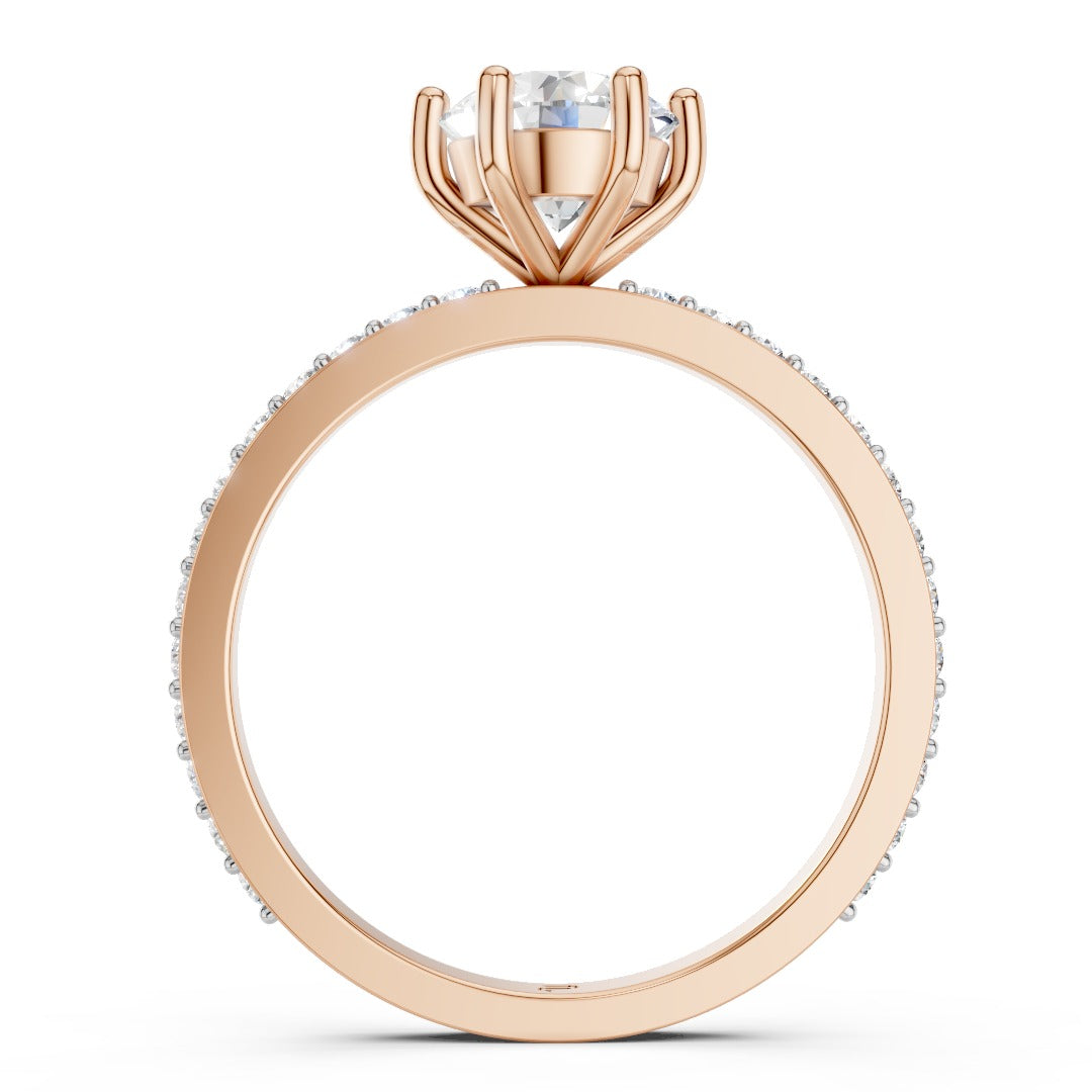 Classic Solitaire Moissanite Engagement Ring - Round Brilliant & Pave Band in Sterling Silver