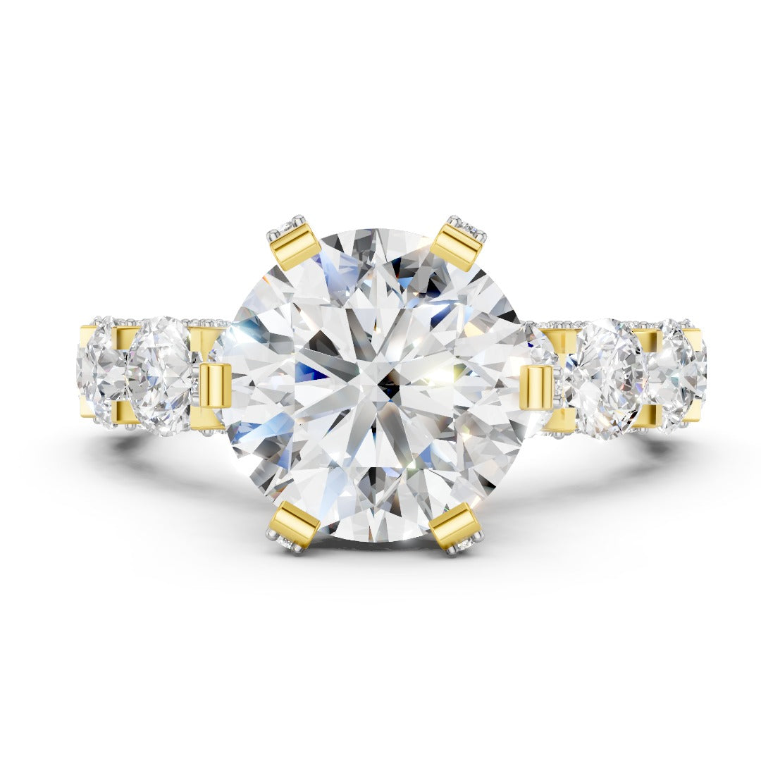 Grand Round Moissanite & Diamond Accent Ring - Micro Pavé & Graduated Side Stones in Sterling Silver