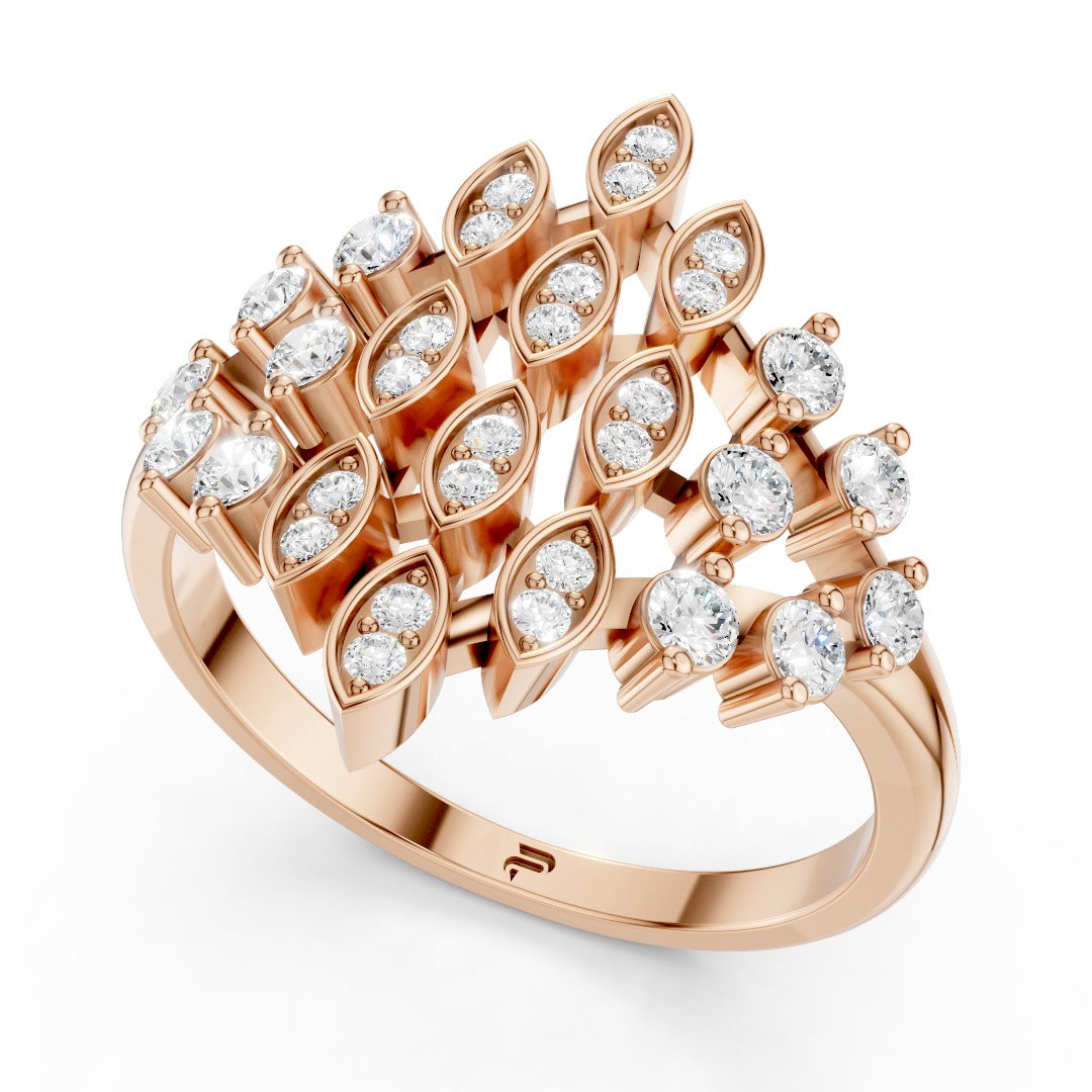 925 Sterling Silver Moissanite Cluster Ring – Elegant Leaf Design for Women