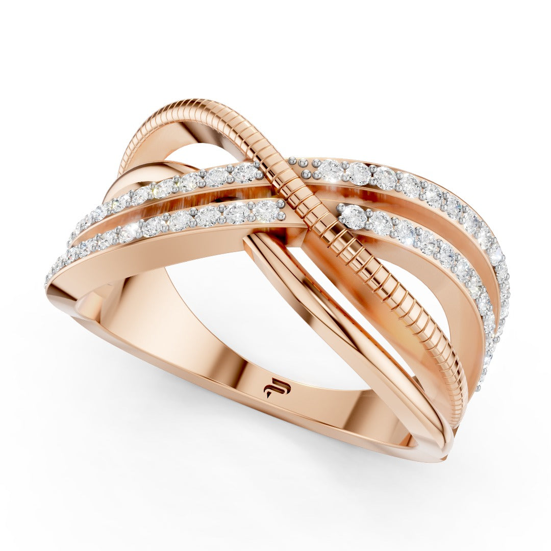 925 Sterling Silver Moissanite Crossover Ring – Modern Twist Design for Women