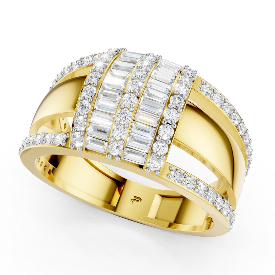 Wide Art Deco Moissanite Statement Ring - Baguette & Round Pave Band in Sterling Silver