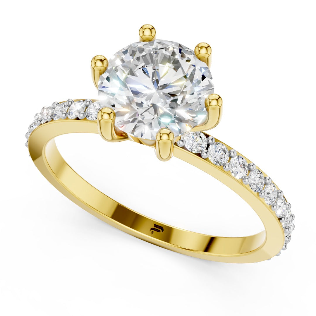 Classic Solitaire Moissanite Engagement Ring - Round Brilliant & Pave Band in Sterling Silver