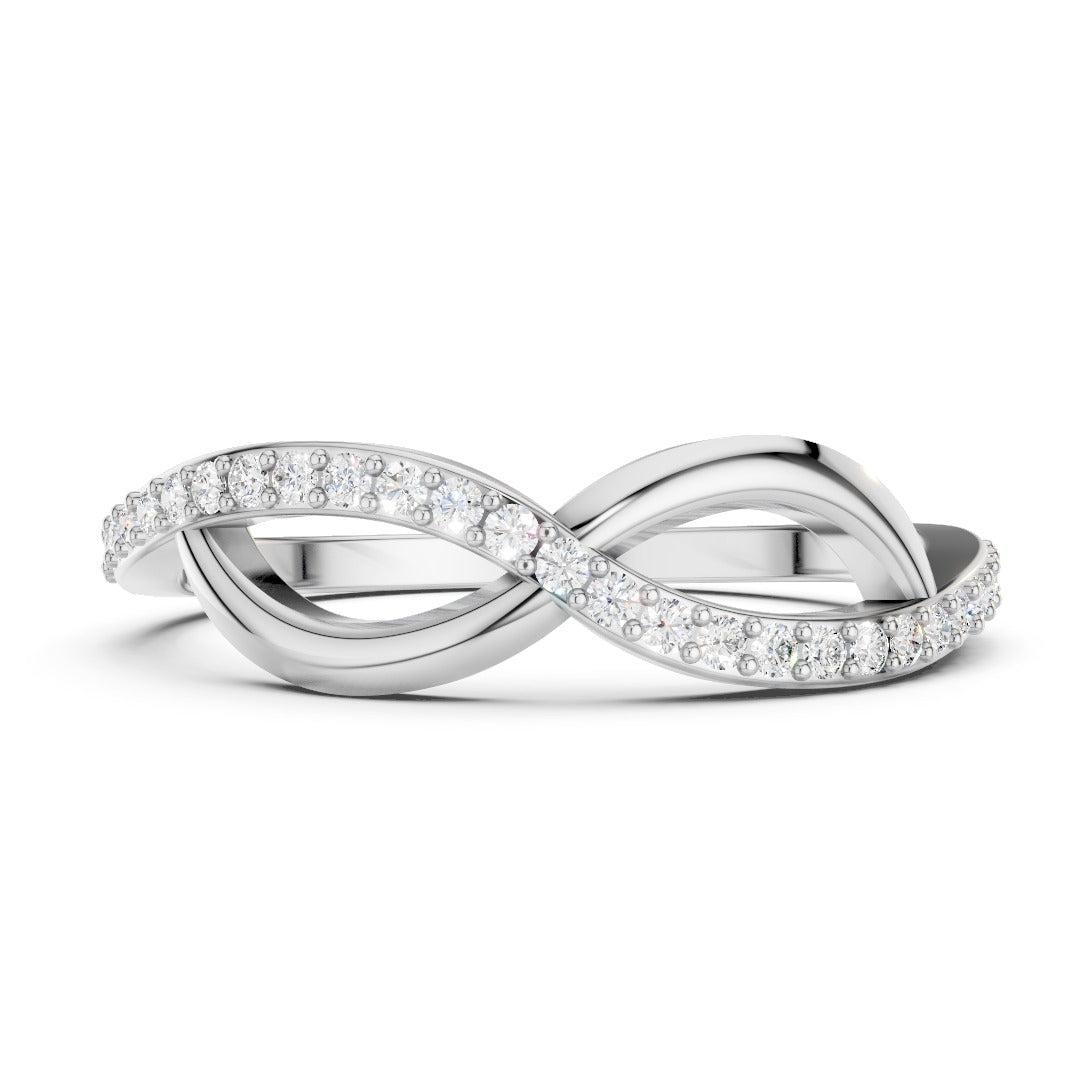Pave Moissanite Infinity Knot Ring - Sterling Silver Eternity Band