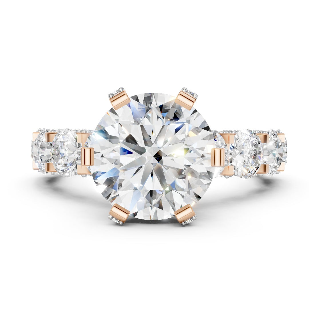 Grand Round Moissanite & Diamond Accent Ring - Micro Pavé & Graduated Side Stones in Sterling Silver