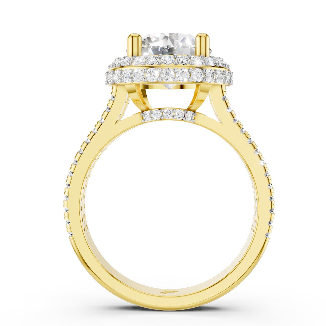 Round Moissanite Double Halo Split Shank Engagement Ring