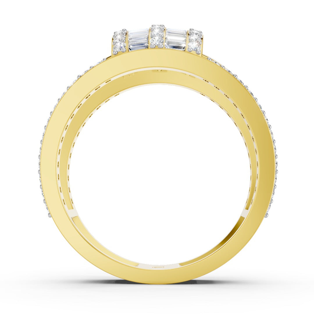 Wide Art Deco Moissanite Statement Ring - Baguette & Round Pave Band in Sterling Silver