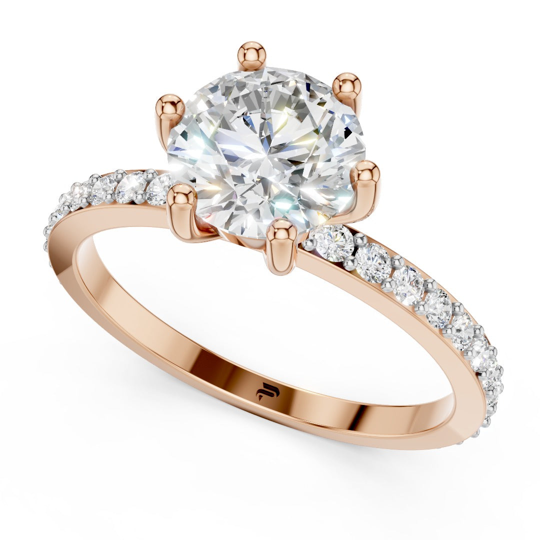 Classic Solitaire Moissanite Engagement Ring - Round Brilliant & Pave Band in Sterling Silver
