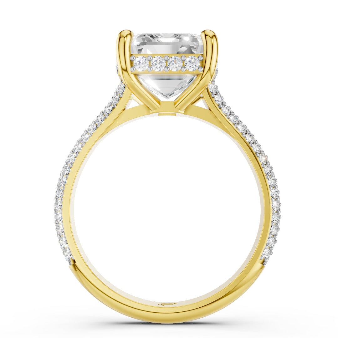 Emerald Cut Moissanite Pave Engagement Ring | Statement Four-Prong Setting