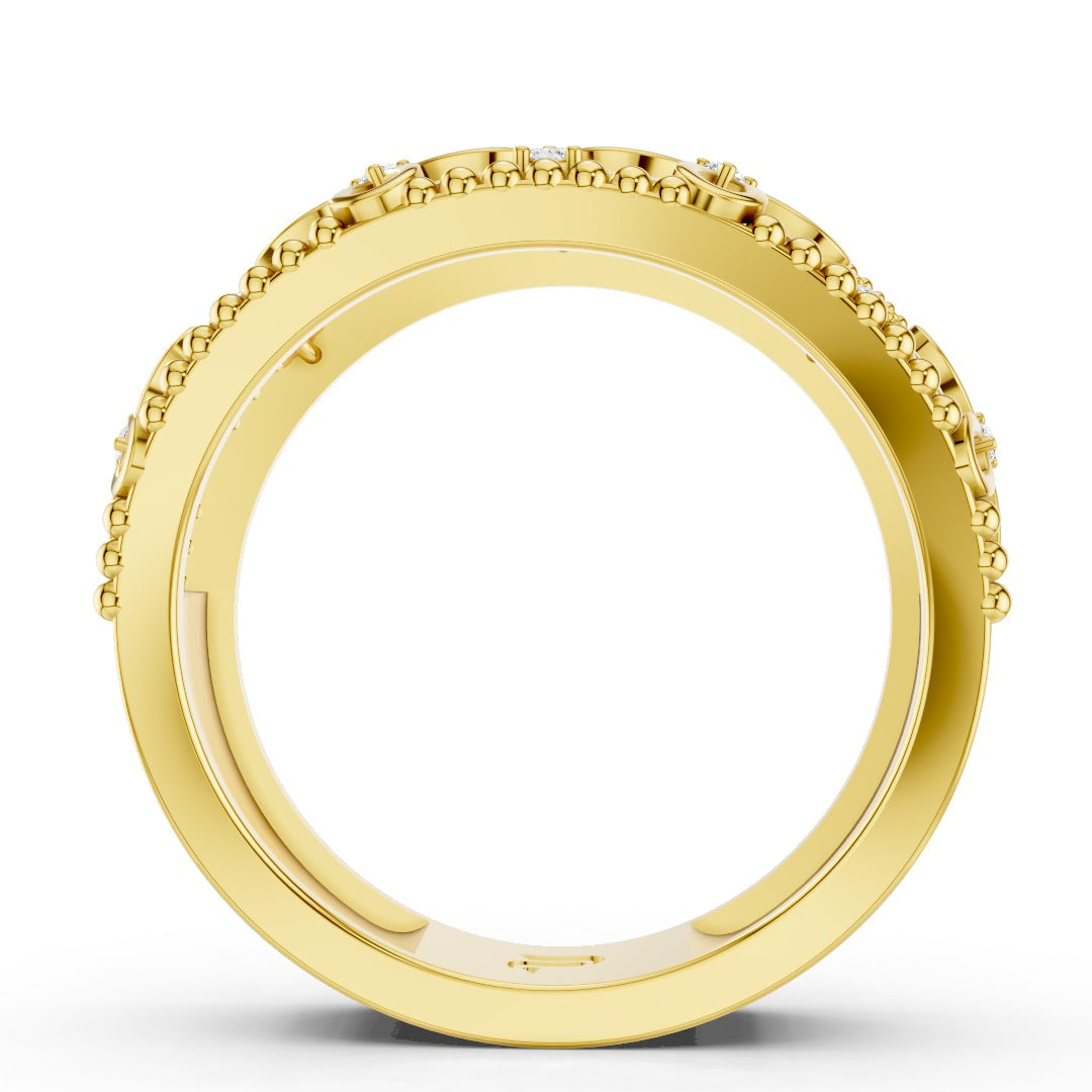 925 Sterling Silver Moissanite Floral Filigree Ring – Elegant Wide Band for Women