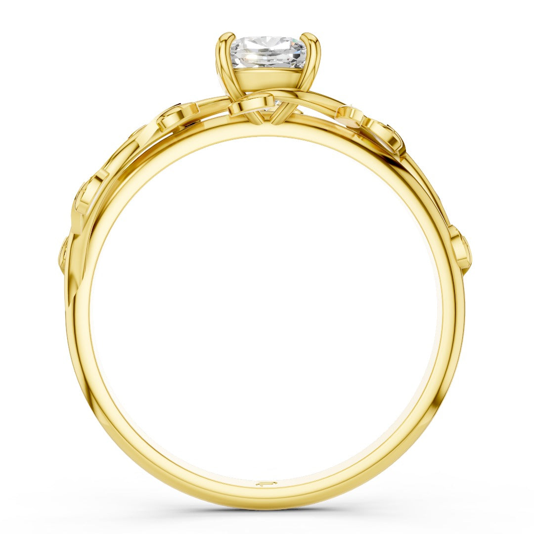 Nature Inspired Moissanite Engagement Ring - Cushion Cut Solitaire with Vine & Leaf Sterling Silver Band