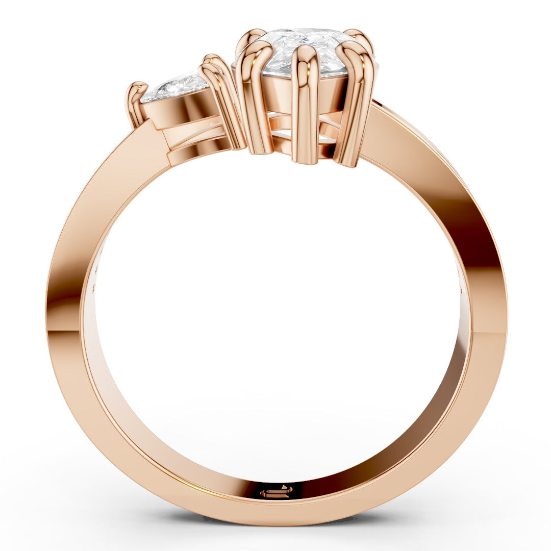 Modern V-Shape Moissanite Engagement Ring - Pear & Trillion Cut Accents in Sterling Silver