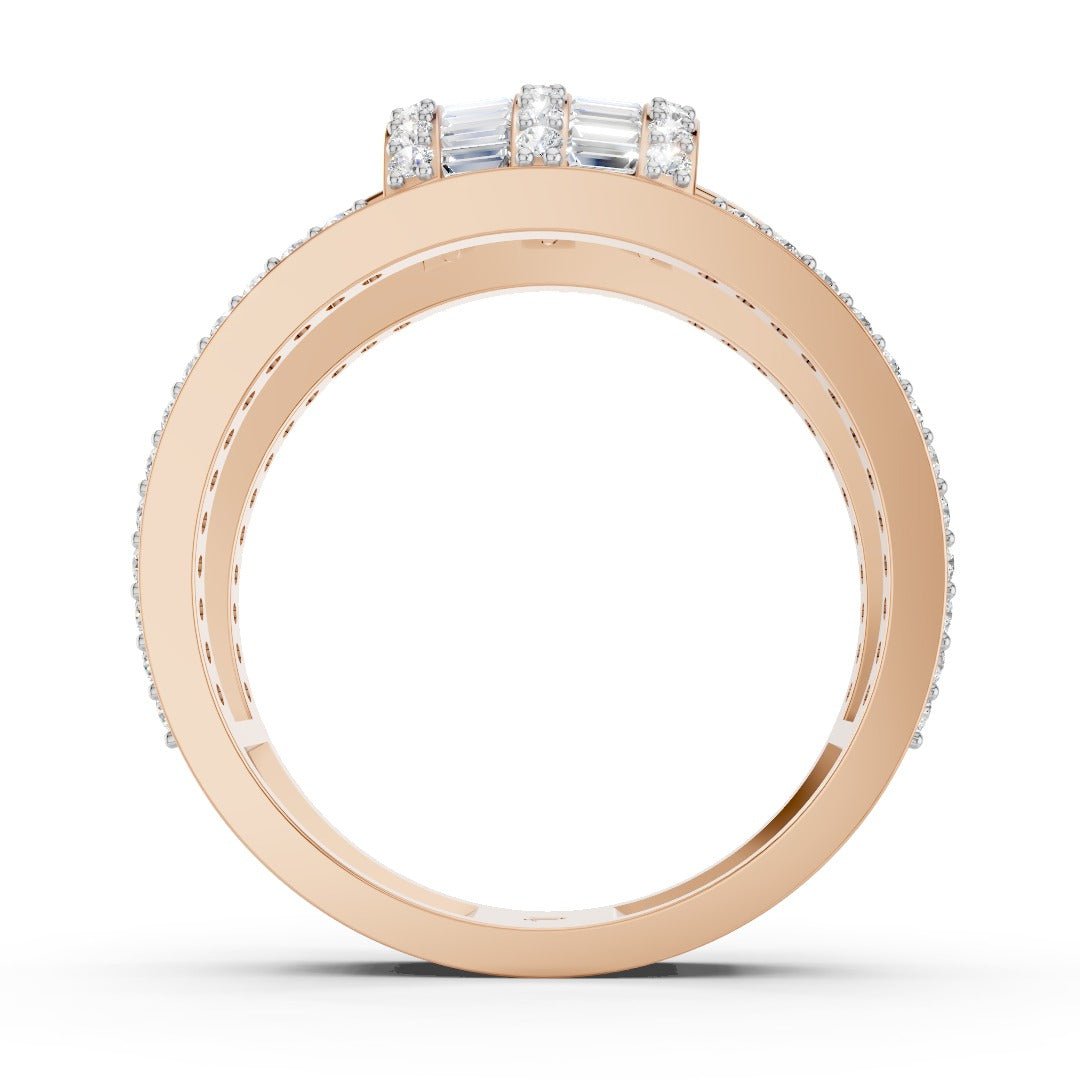 Wide Art Deco Moissanite Statement Ring - Baguette & Round Pave Band in Sterling Silver