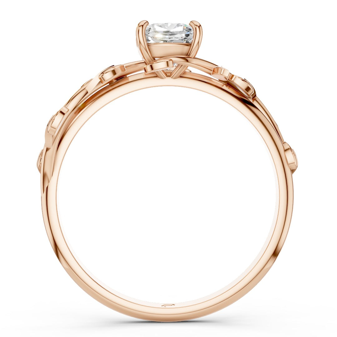 Nature Inspired Moissanite Engagement Ring - Cushion Cut Solitaire with Vine & Leaf Sterling Silver Band