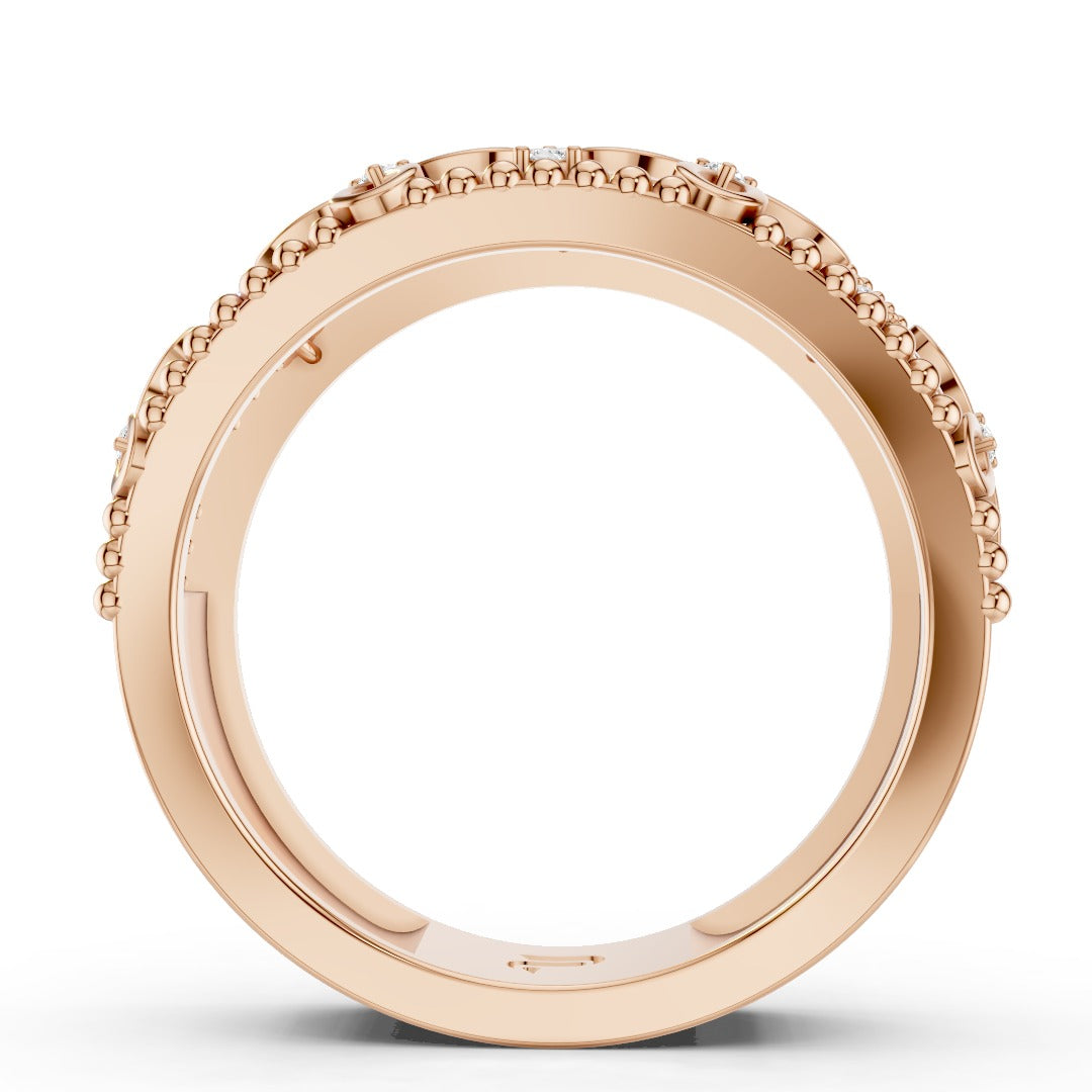 925 Sterling Silver Moissanite Floral Filigree Ring – Elegant Wide Band for Women