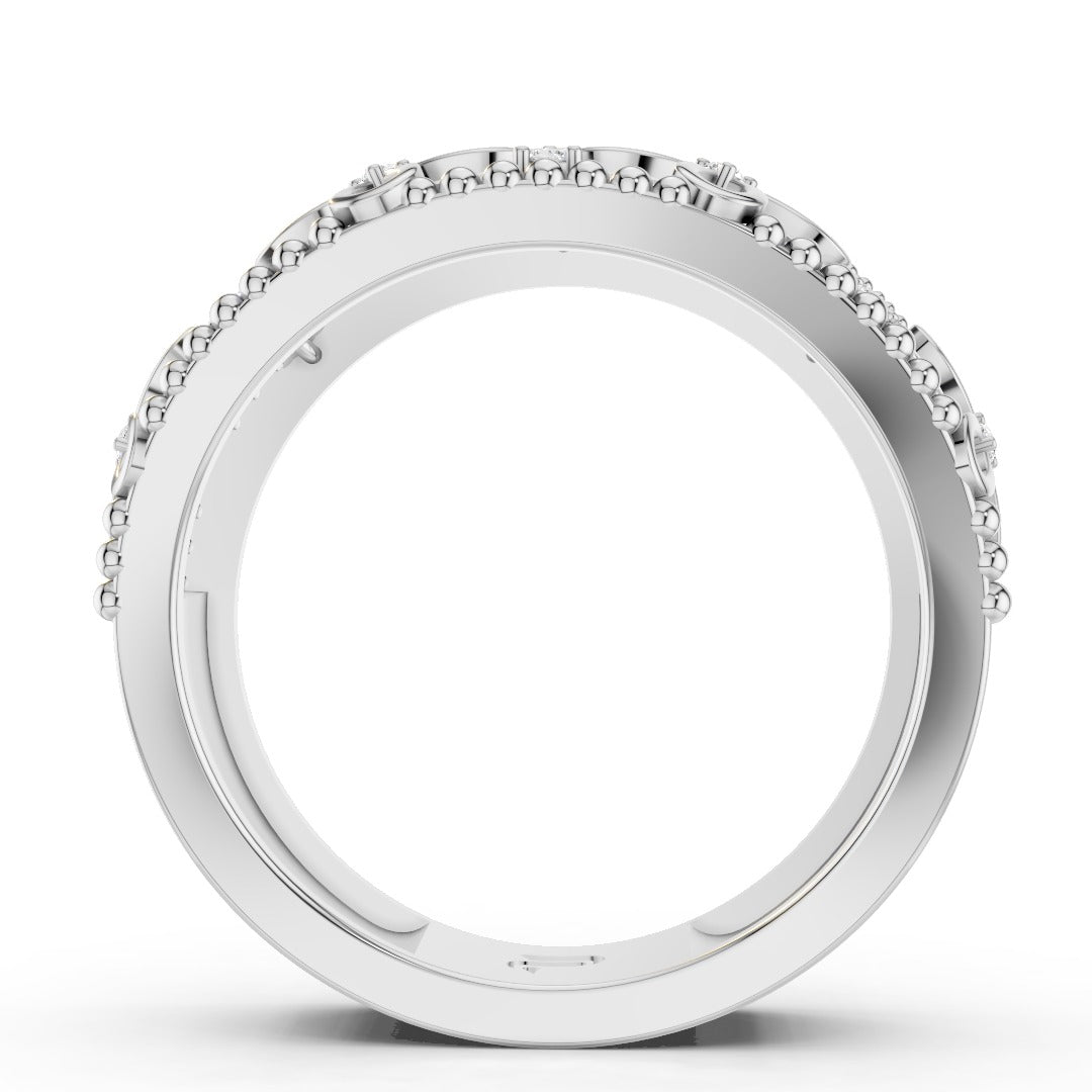 925 Sterling Silver Moissanite Floral Filigree Ring – Elegant Wide Band for Women