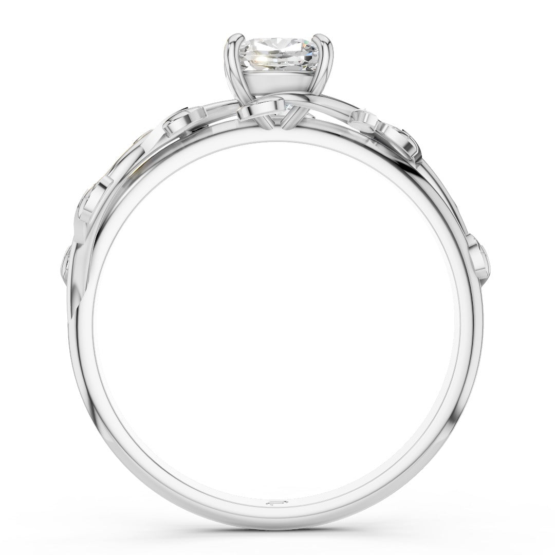 Nature Inspired Moissanite Engagement Ring - Cushion Cut Solitaire with Vine & Leaf Sterling Silver Band
