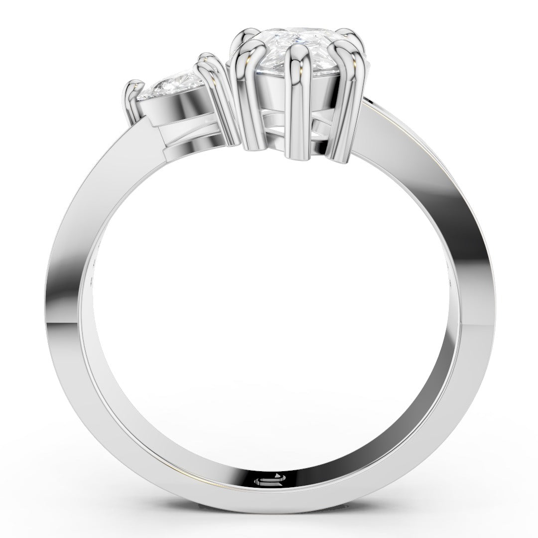Modern V-Shape Moissanite Engagement Ring - Pear & Trillion Cut Accents in Sterling Silver