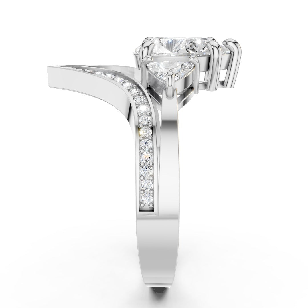 Modern V-Shape Moissanite Engagement Ring - Pear & Trillion Cut Accents in Sterling Silver
