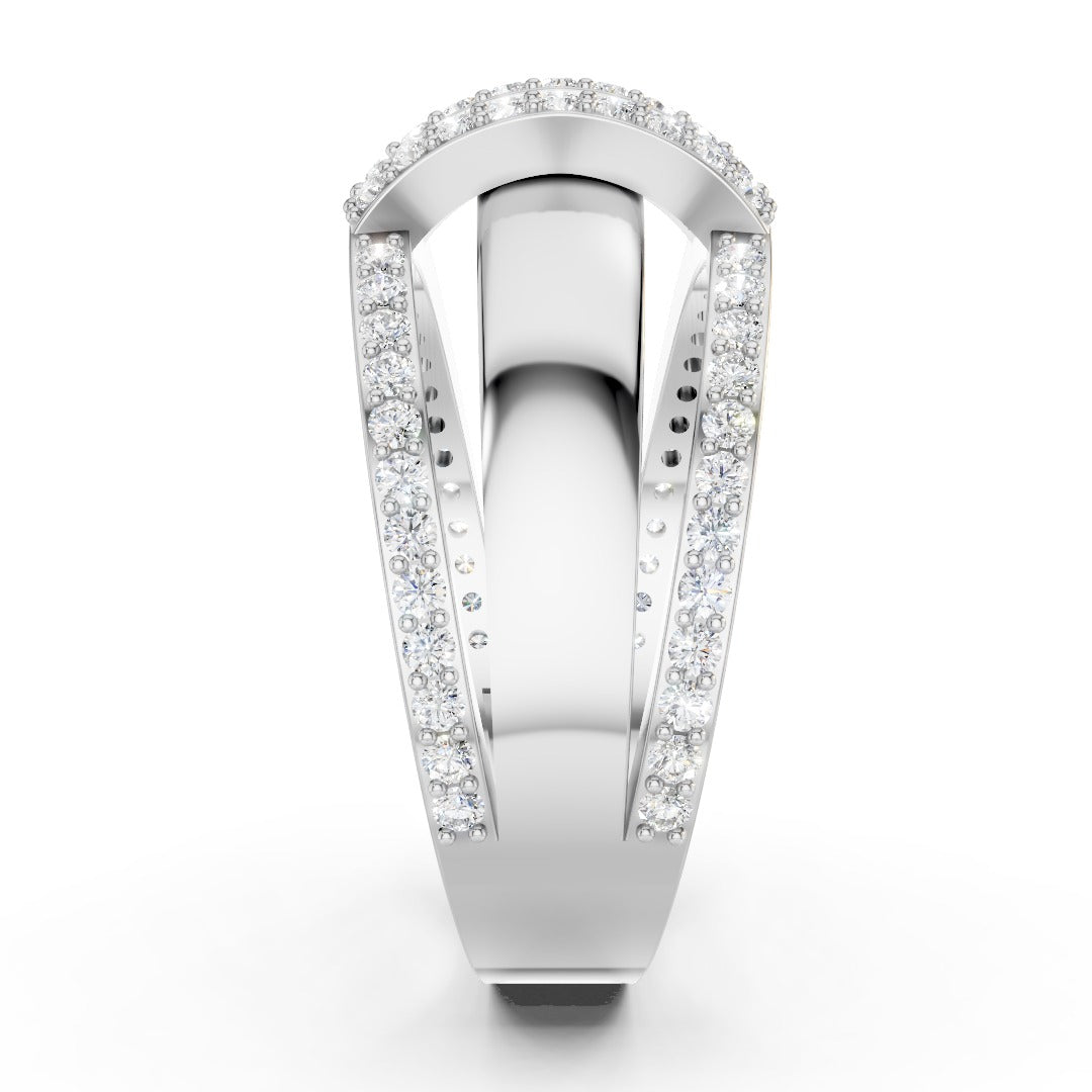 Wide Art Deco Moissanite Statement Ring - Baguette & Round Pave Band in Sterling Silver