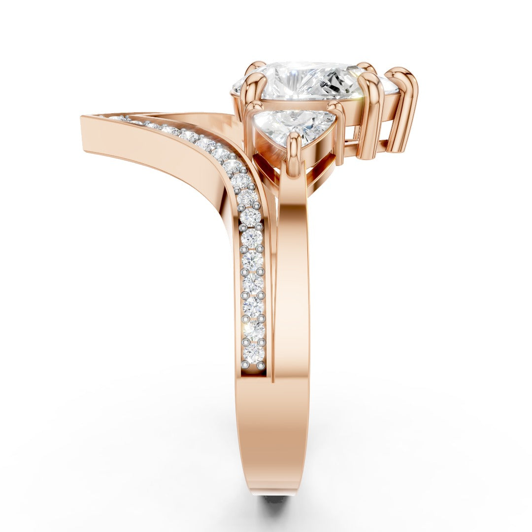 Modern V-Shape Moissanite Engagement Ring - Pear & Trillion Cut Accents in Sterling Silver