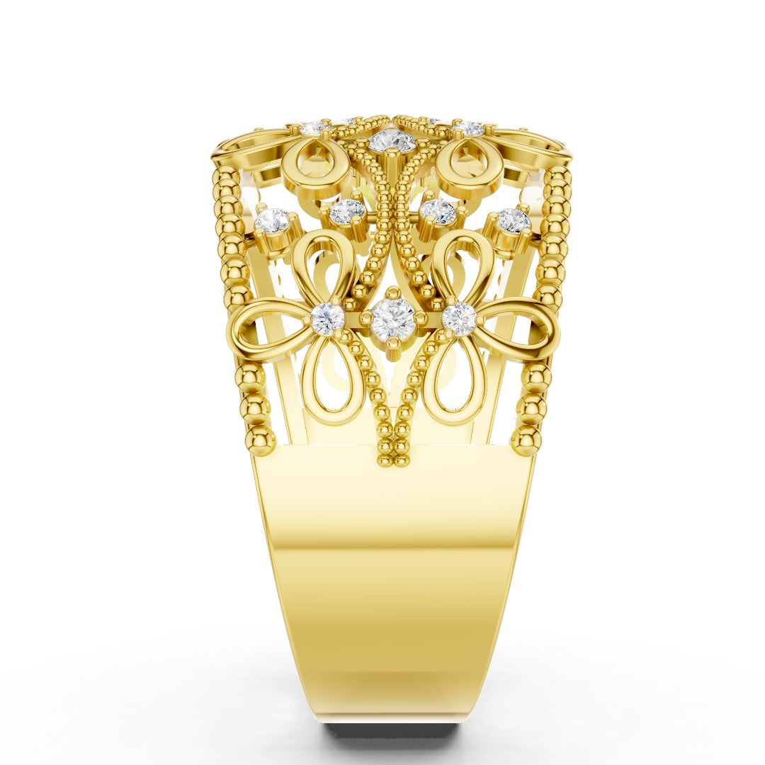 925 Sterling Silver Moissanite Floral Filigree Ring – Elegant Wide Band for Women